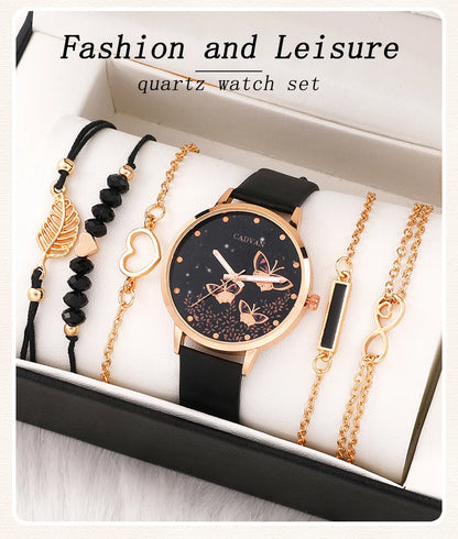 3 - Style Women's Leather Band Watch & Bracelet Set - Afrilinker