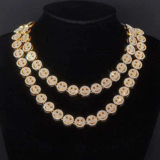 Hip Hop Iced Out Smiley Tennis Chain Necklace - Afrilinker