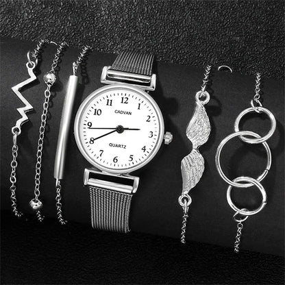 Fashion Casual Women's Watch & Bracelet Set - Silver Alloy - Afrilinker