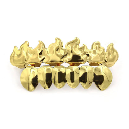 Gold/Silver Flame - Shaped Copper Dental Grillz - Afrilinker