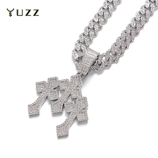 Hip Hop Iced Out Cross Pendant Cuban Link Chain Necklace - Afrilinker