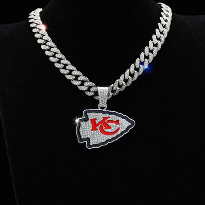 Hip Hop Iced Out KC Letter Pendant Cuban Chain Necklace - Afrilinker