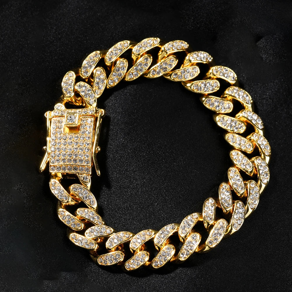 Hip Hop Iced Out 13MM Cuban Link Chain Bracelet - Afrilinker