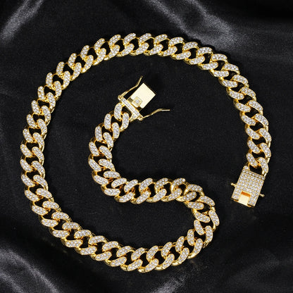 Hip Hop Iced Out Crystal Cuban Link Chain Necklace - Afrilinker