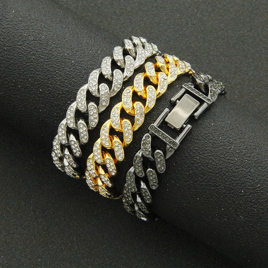 Hip Hop 13MM Rhinestone Prong Iced Out Cuban Link Chain Bracelet - Afrilinker