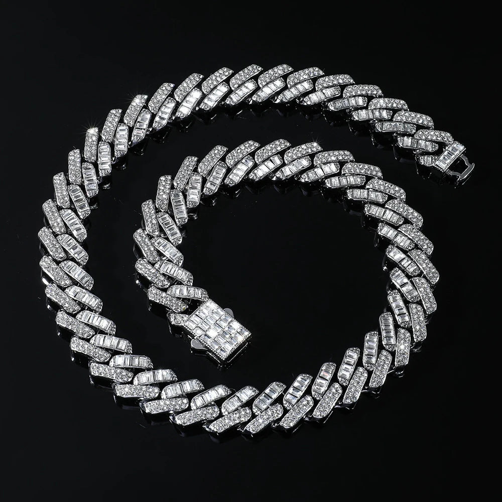 Hip Hop Iced Out 15MM Baguette Stone Cuban Chain Necklace - Afrilinker