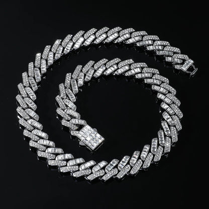 Hip Hop Iced Out 15MM Baguette Stone Cuban Chain Necklace - Afrilinker