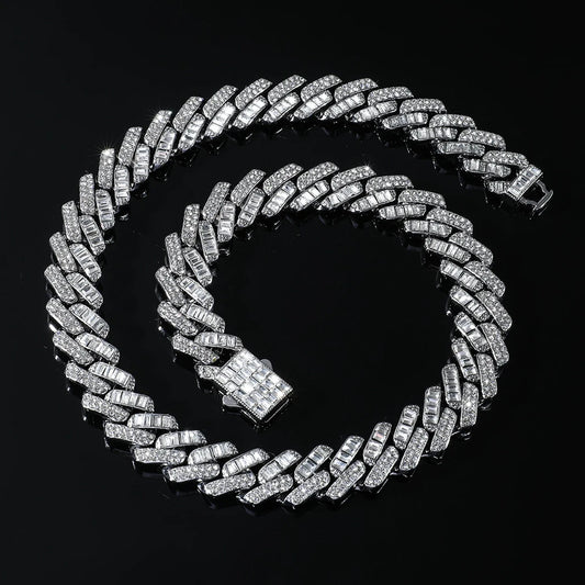 Hip Hop Iced Out 15MM Baguette Stone Cuban Chain Necklace - Afrilinker