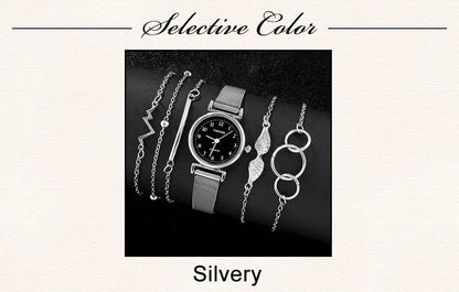 Fashion Casual Women's Watch & Bracelet Set - Silver Alloy - Afrilinker