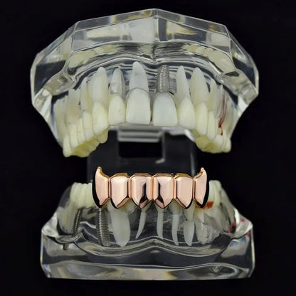 Gold Silver Plated HIP HOP Teeth Grillz Top & Bottom Grills Set With silicone Real Shiny Vampire Tooth Sets - Afrilinker