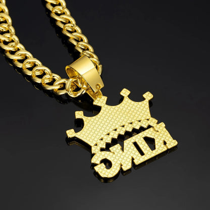 Hip Hop Crown with King Pendant Necklace - 13mm Crystal Cuban Chain - Afrilinker