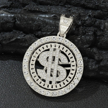 Hip Hop Iced Out Rotatable Dollar Sign Pendant Cuban Chain Necklace - Afrilinker