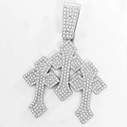 Hip Hop Iced Out Cross Pendant Cuban Link Chain Necklace - Afrilinker