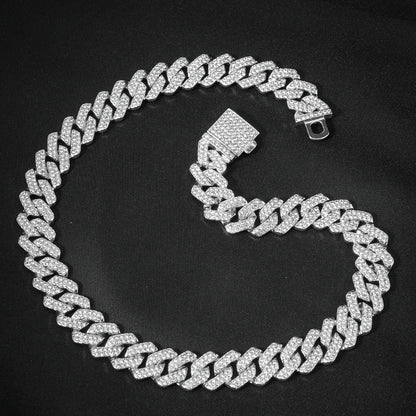 Unisex 13MM AAA Rhinestone Iced Out Miami Cuban Link Chain Necklace - Afrilinker