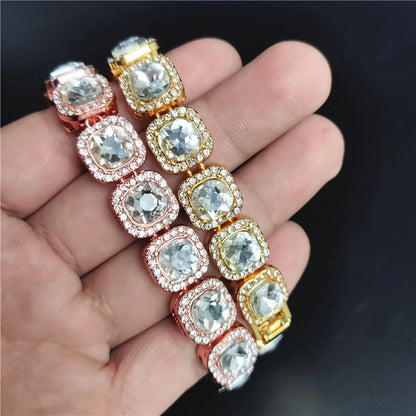 Hip Hop Full Crystal 13mm Square Tennis Chain Bracelet - Afrilinker