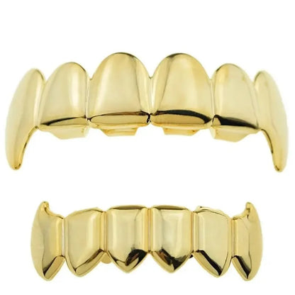 Gold Silver Plated HIP HOP Teeth Grillz Top & Bottom Grills Set With silicone Real Shiny Vampire Tooth Sets - Afrilinker