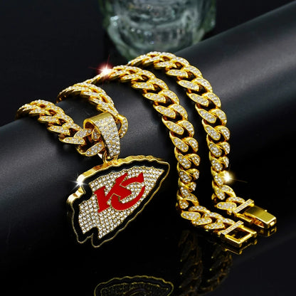 Hip Hop Iced Out KC Letter Pendant Cuban Chain Necklace - Afrilinker