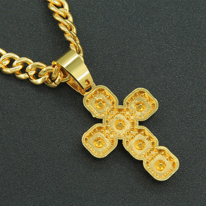 Hip Hop Square Cross Pendant Necklace with 13mm Cuban Chain - Afrilinker