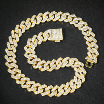 Unisex 13MM AAA Rhinestone Iced Out Miami Cuban Link Chain Necklace - Afrilinker