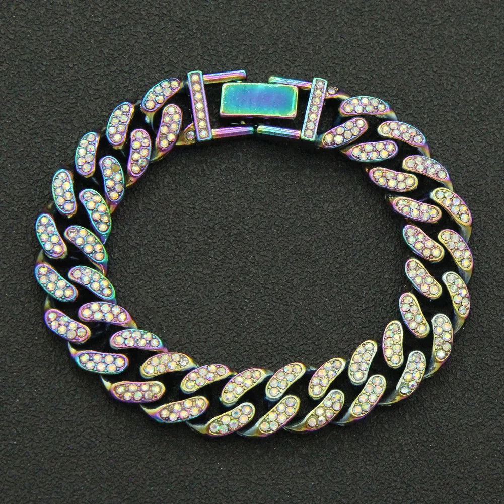 Hip Hop 13MM Rhinestone Prong Iced Out Cuban Link Chain Bracelet - Afrilinker